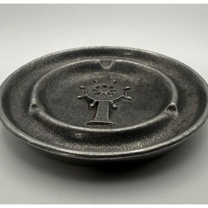 Vintage Nautical Ship Wheel Ashtray Pewter-Look Cast Aluminum Cigarette Tray GUC
